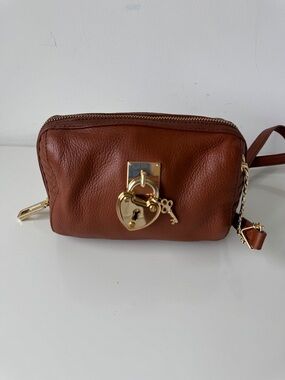 Juicy Couture Mini Steffy brown leather crossbody bag with gold heart lock
